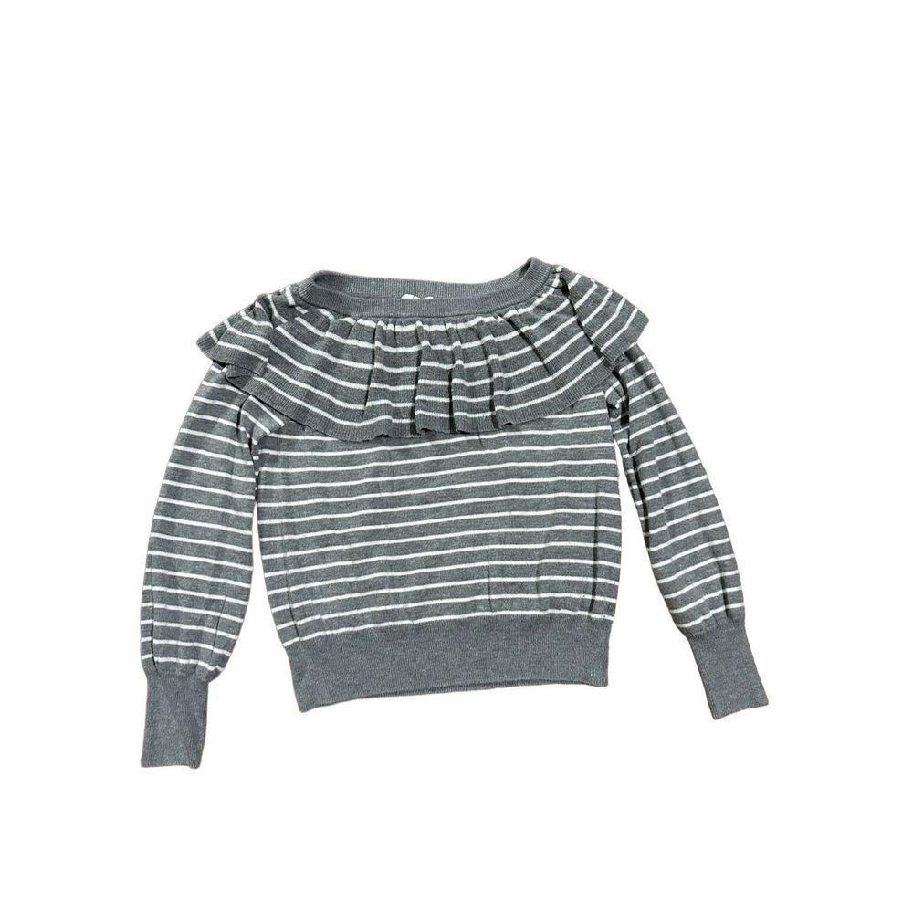 Joie gray white striped ruffle sweater sz small